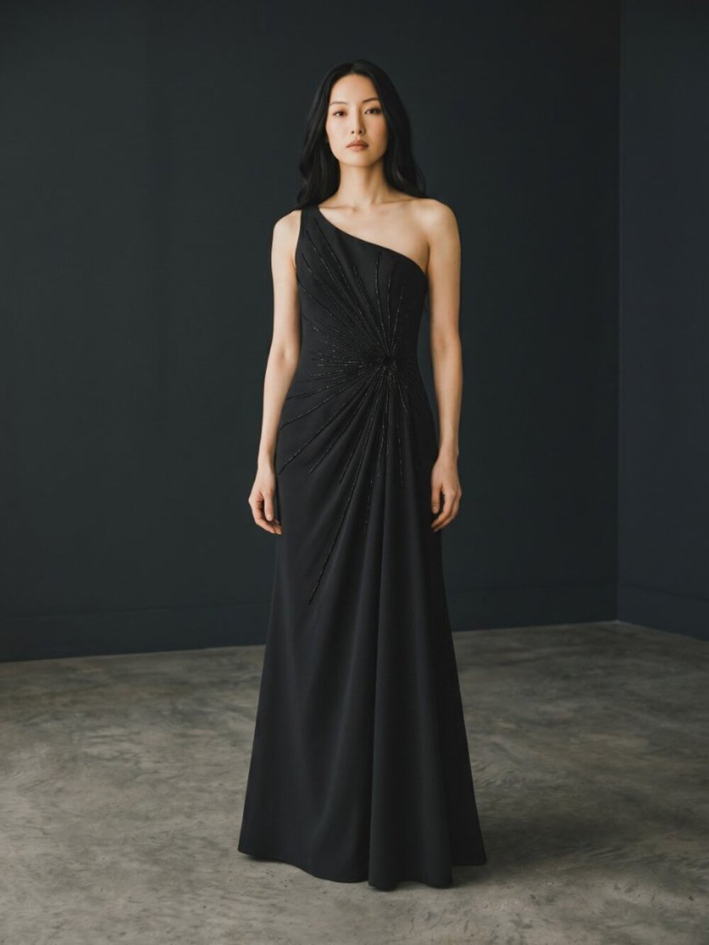 Nikki Lavis Black One Shoulder Beaded Starburst Evening Gown Dress Size 12 image 3
